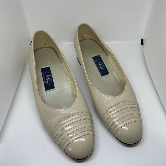 VINTAGE SELLY COMFORT FLEX HEELS LEATHER CREAM WHITE WOMEN'S SIZE 8.5 - Picture 1 of 11